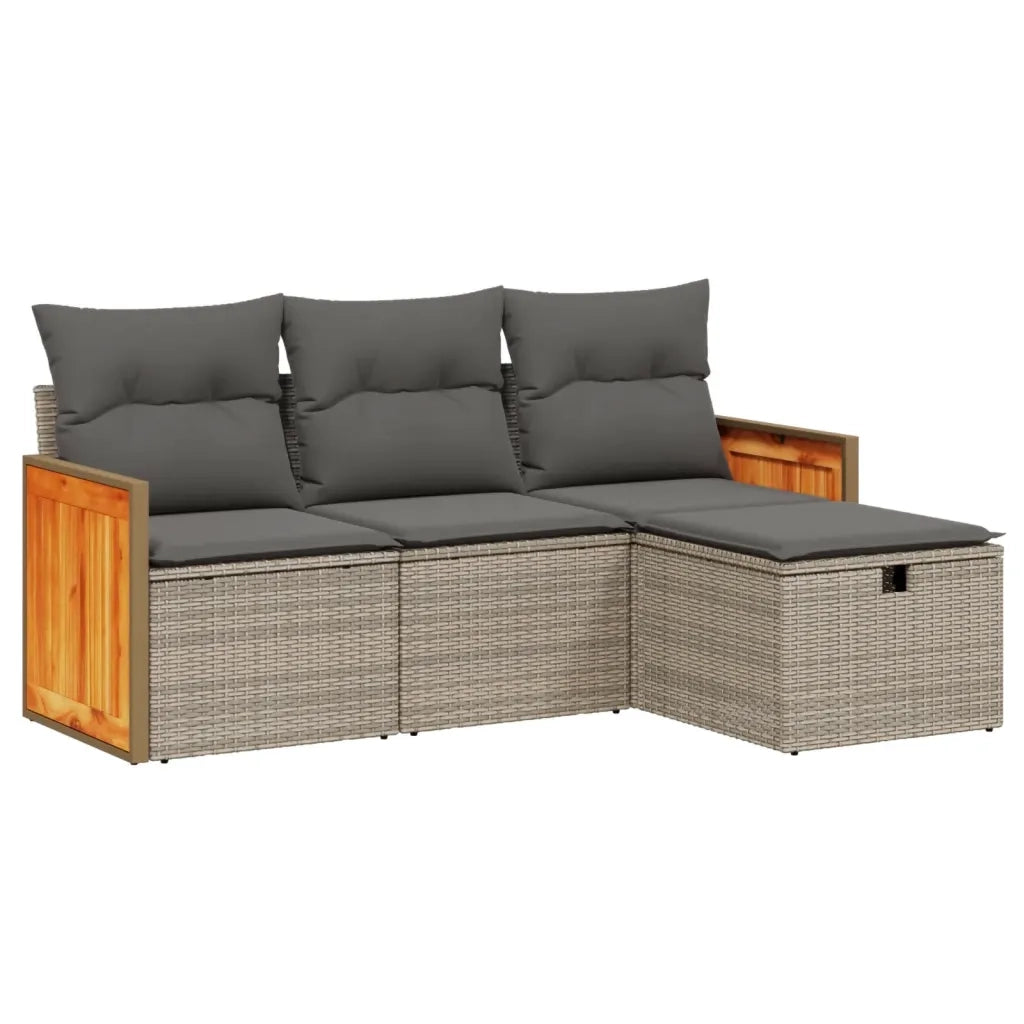 Set Divani da Giardino 4 pz | Set Salotto da Giardino con Cuscini in Polyrattan Grigio