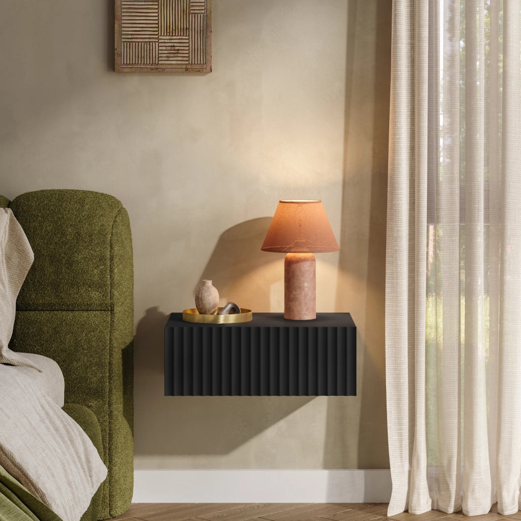Set di 2 Comodini Sospesi da Parete Nand con Cassetto 42x30x15 cm Nero [en.casa]