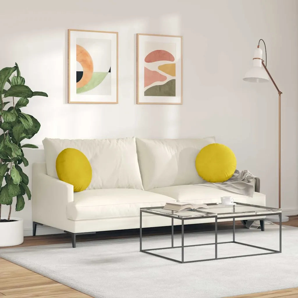 Cuscini per Seduta 2 pcs Giallo Ø 40 x 13 cm Velluto 42014144