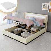 Letto Contenitore Imbottito con LED ¨C MINIMAL ¨C Beige 160x200 con Materasso