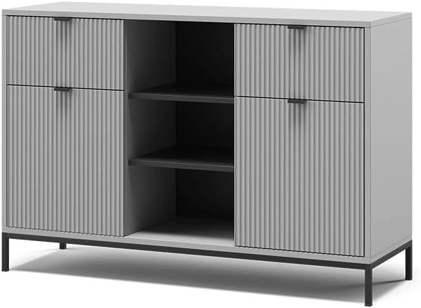 Cassettiera per camera da letto Eliza, Quercia vichinga, 120 x 81.2 cm con 2 cassetti e 2 ante, combinabile con altri mobili della serie Eliza
