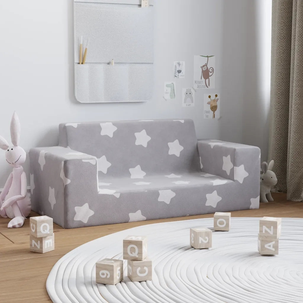 Divano per Bambini 2 Posti-Sofa-Divanetto Grigio Chiaro Stelle Morbido Peluche 915504