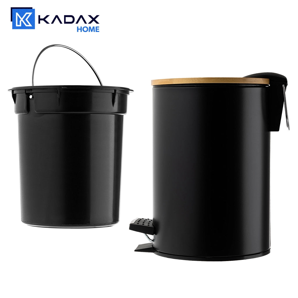 Cestino per rifiuti da bagno KADAX piccolo, 3 litri, in bambù, con pedale, nero opaco.