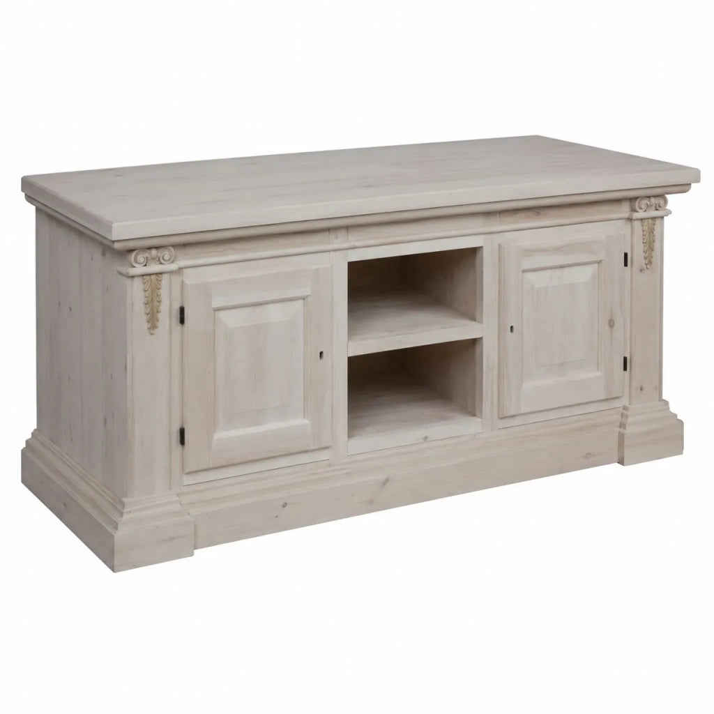 Porta tv 2 porte in legno grezzo arte povera  l.158 p.60 h.62 (401) - Mobili 2G