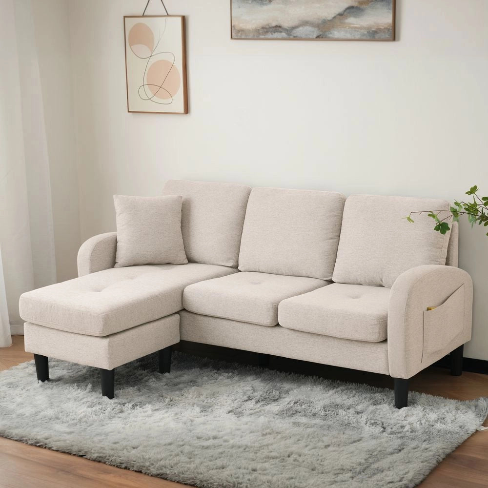 Divano angolare 3 posti - Xylo - 166x118x77cm Tessuto di cotone traspirante Beige