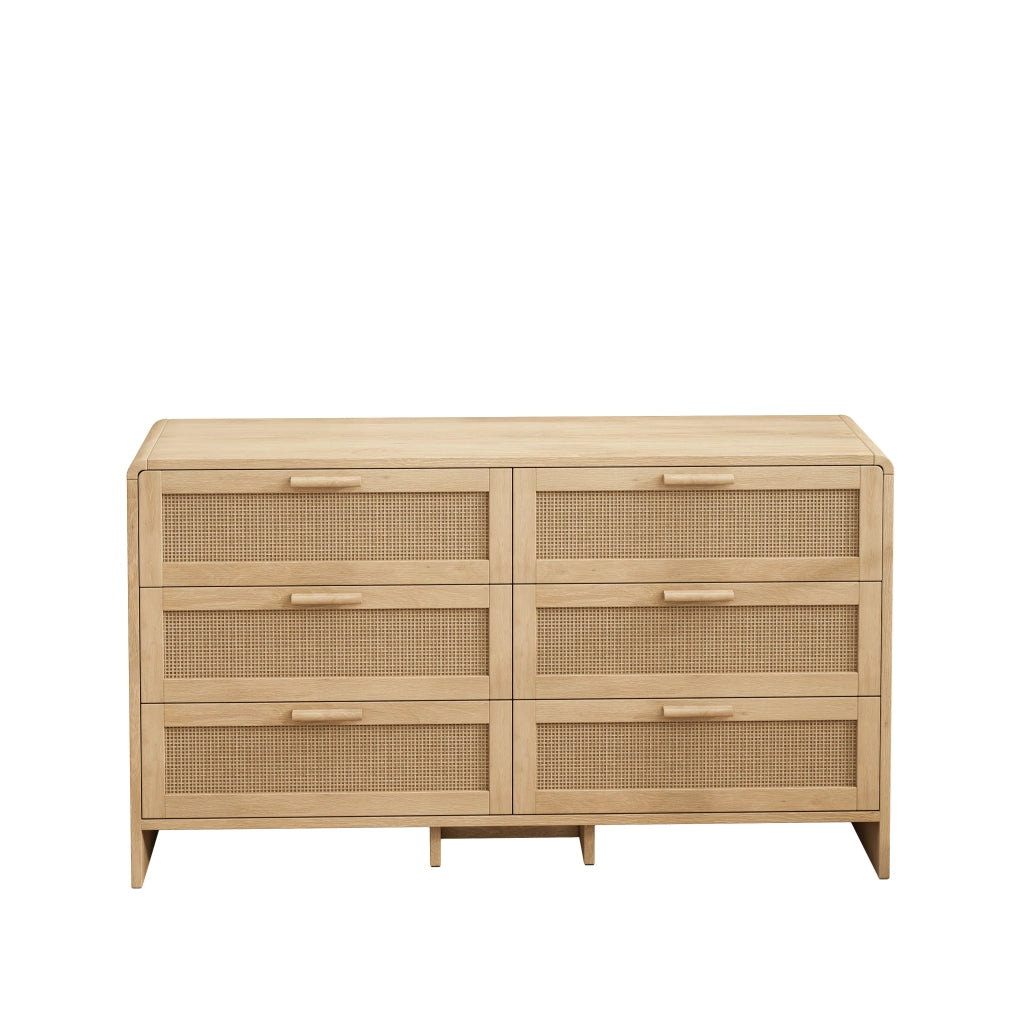 Cassettiera con 6 Cassetti; Angoli Arrotondati; Design in Rattan Naturale; in Truciolare; 130??40??80 cm; Naturale