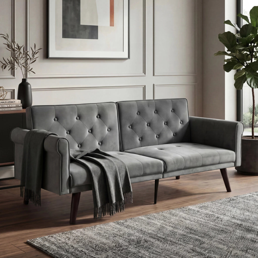 Divano Letto 2 in 1 Pieghevole con Schienale Regolabile ¨C Xylo ¨C Grigio