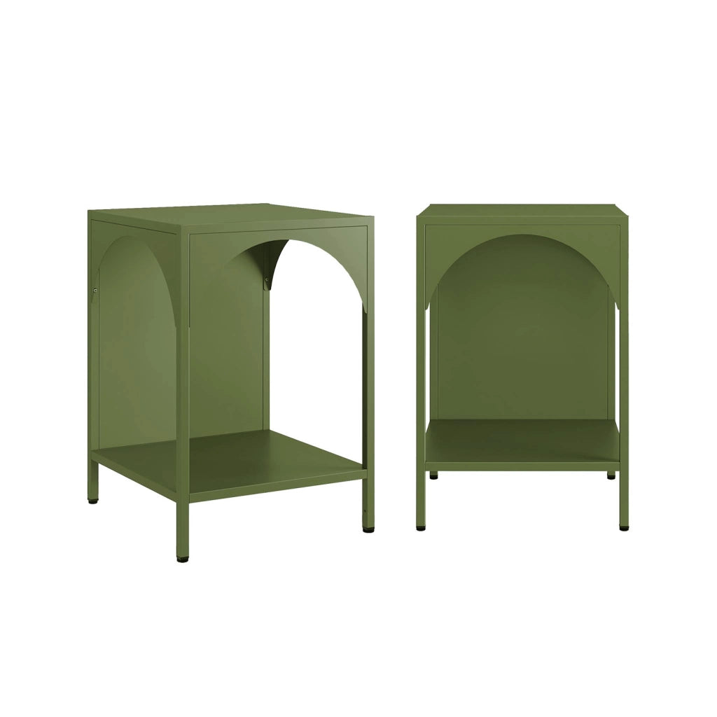 Set 2 comodini, tavolini industriali, verde kaki