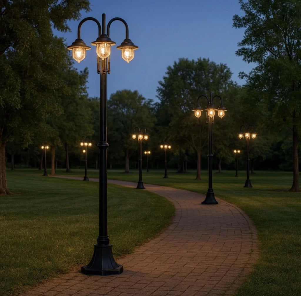 Lampione classico da giardino a 3 luci E27 in alluminio lanterna Retro da esterno IP54 Nero per vialetti parchi e ingressi eleganti