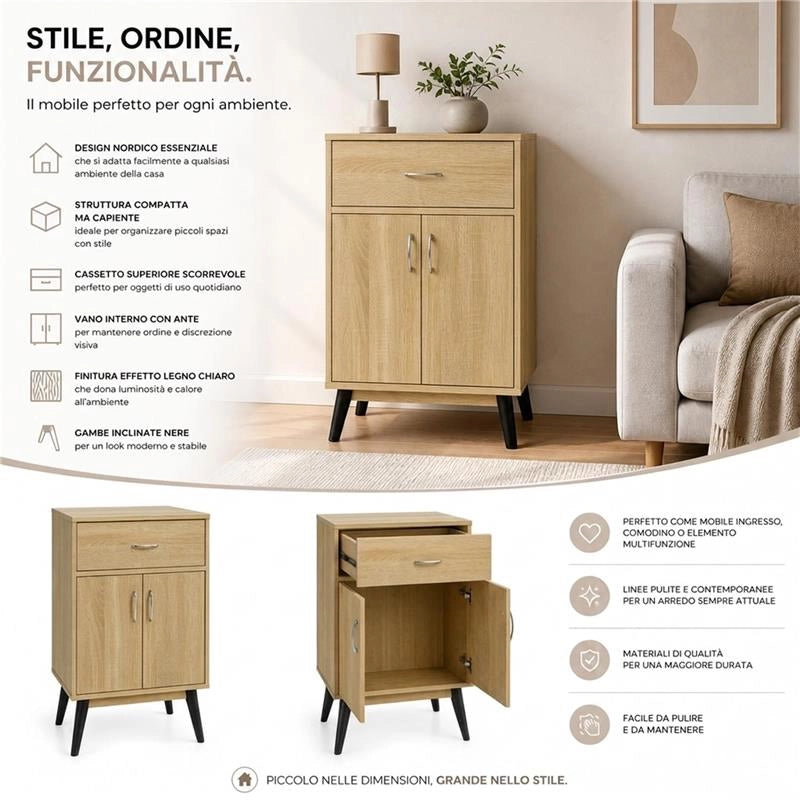 MOBILE IN MDF ROVERE CON 2 ANTE E CASSETTO MISURE: 60X40X74 CM