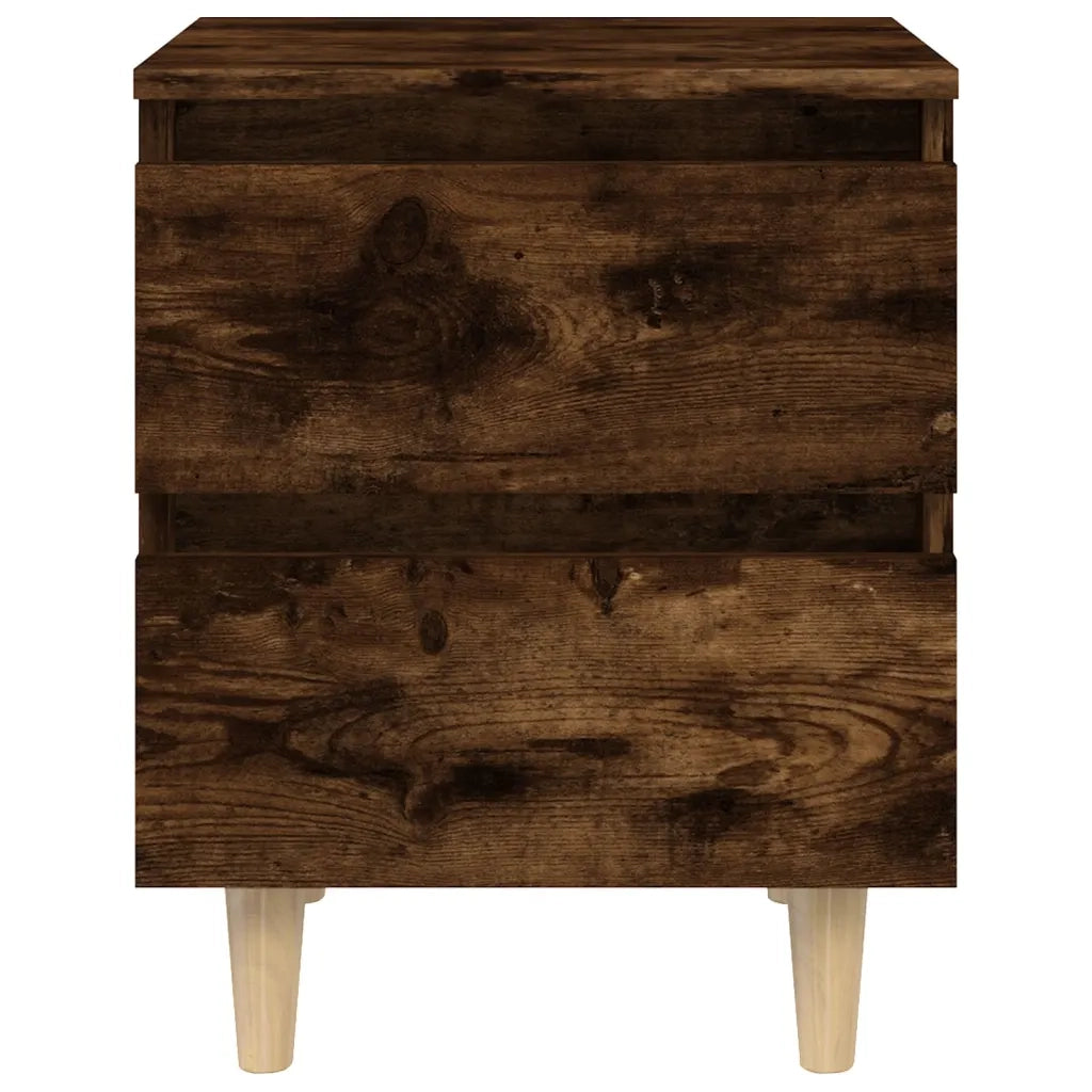 Comodino con Gambe in Legno Massello-Tavolino da notte Rovere Fumo 40x35x50 cm