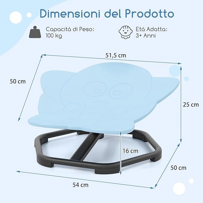 Sedia Girevole a 360° per Bambini, Sedia Sensoriale con Base in Metallo Antiscivolo per Allenare la Coordinazione Fisica e l'Equilibrio, Giocattolo per Cameretta (Blu,Elefante)