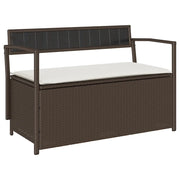Panchina Portaoggetti da Giardino | Panca da Giardino con Cuscino Marrone Polyrattan