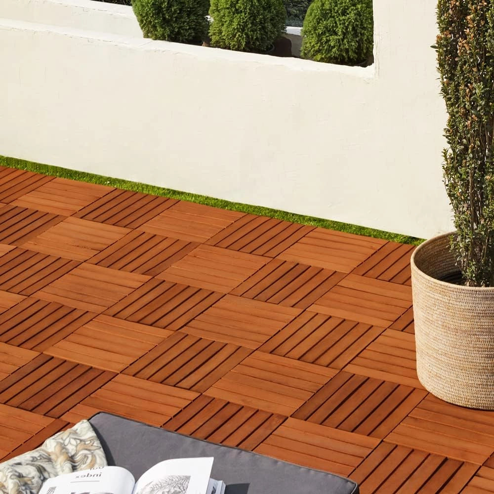 Casaria Piastrelle Legno Acacia 22pz Certificato FSC® Mattonelle 2m² ad Incastro 30x30cm Esterno