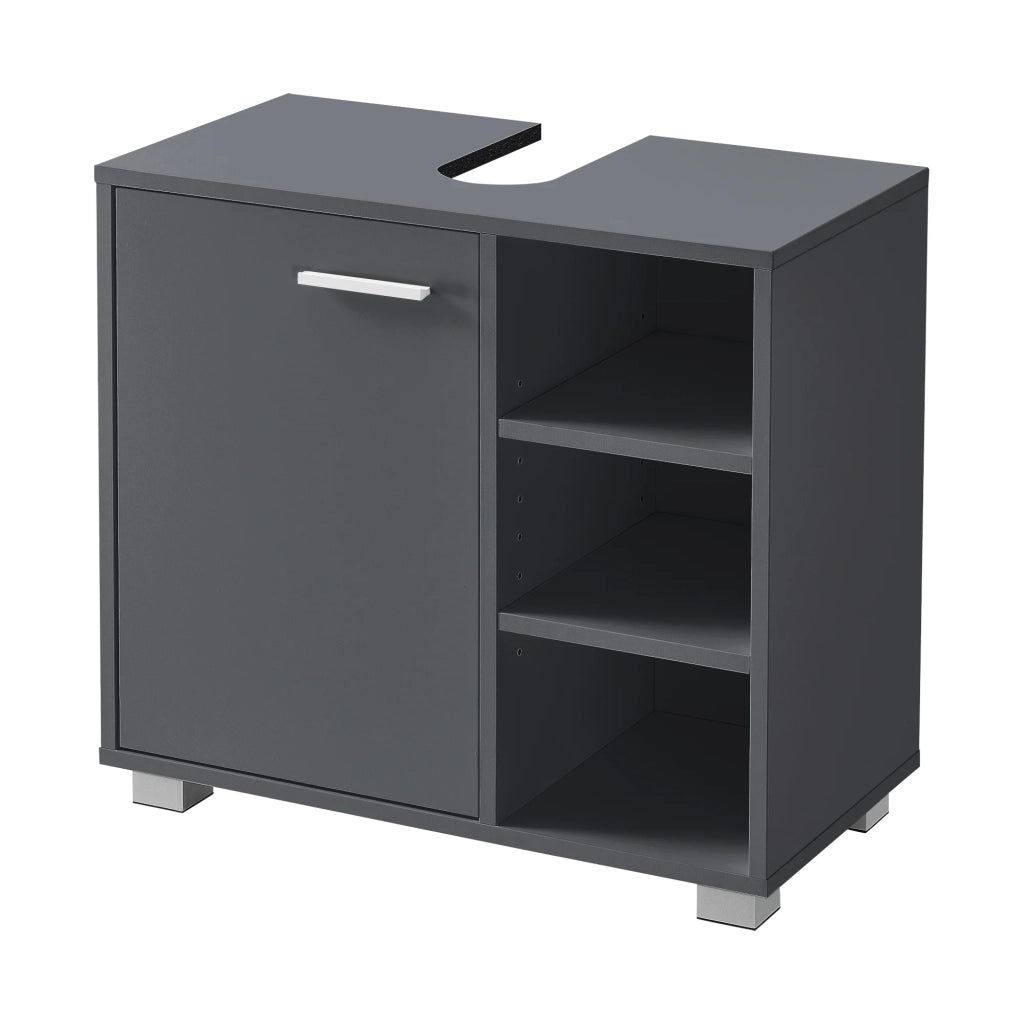 Mobiletto sottolavabo di design mobiletto portaoggetti per il bagno con 3 ripiani pannello di particelle rivestito in melaminico 56 x 60 x 31 cm grigio 03_0005858