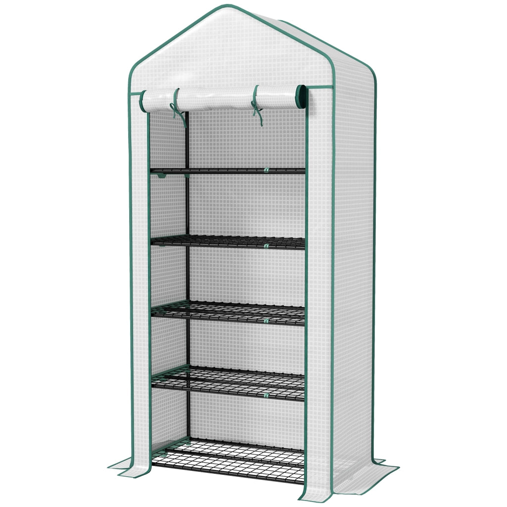 Serra Giardino a 5 Ripiani con Porta a Cerniera ¨C zephmum ¨C 90x49x193 cm Bianco