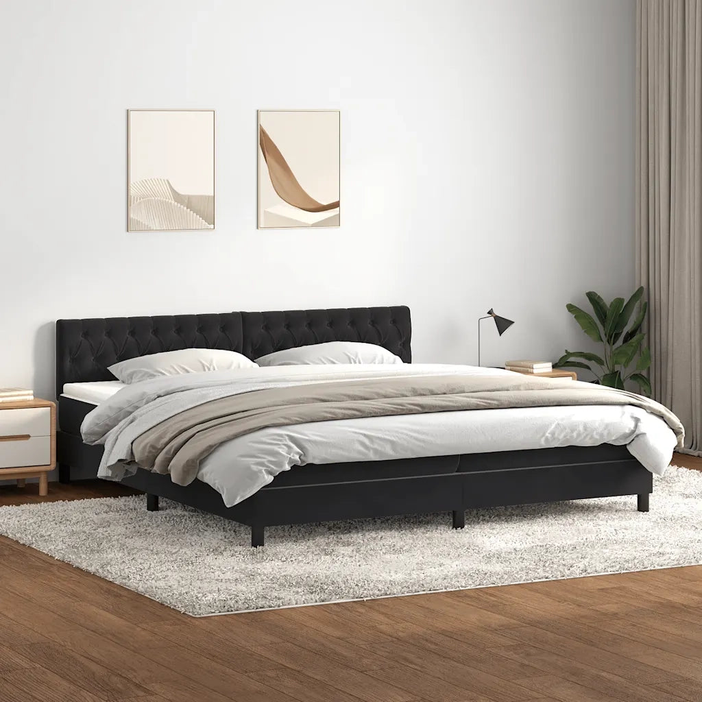 Giroletto a Molle con Materasso Nero 200x220 cm in Velluto 3316565
