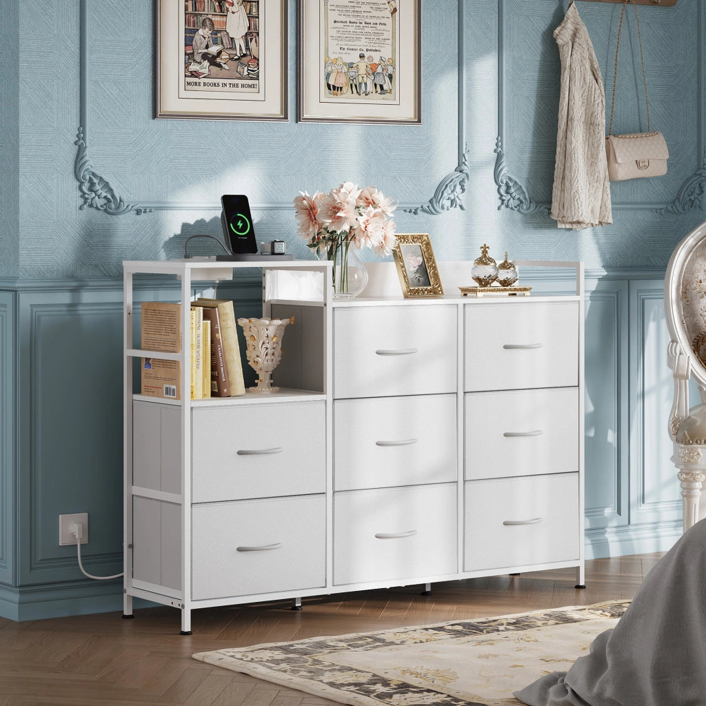 Cassettiera 8 Cassetti con Tessuto ¨C Zephmum ¨C Bianco 60x40x