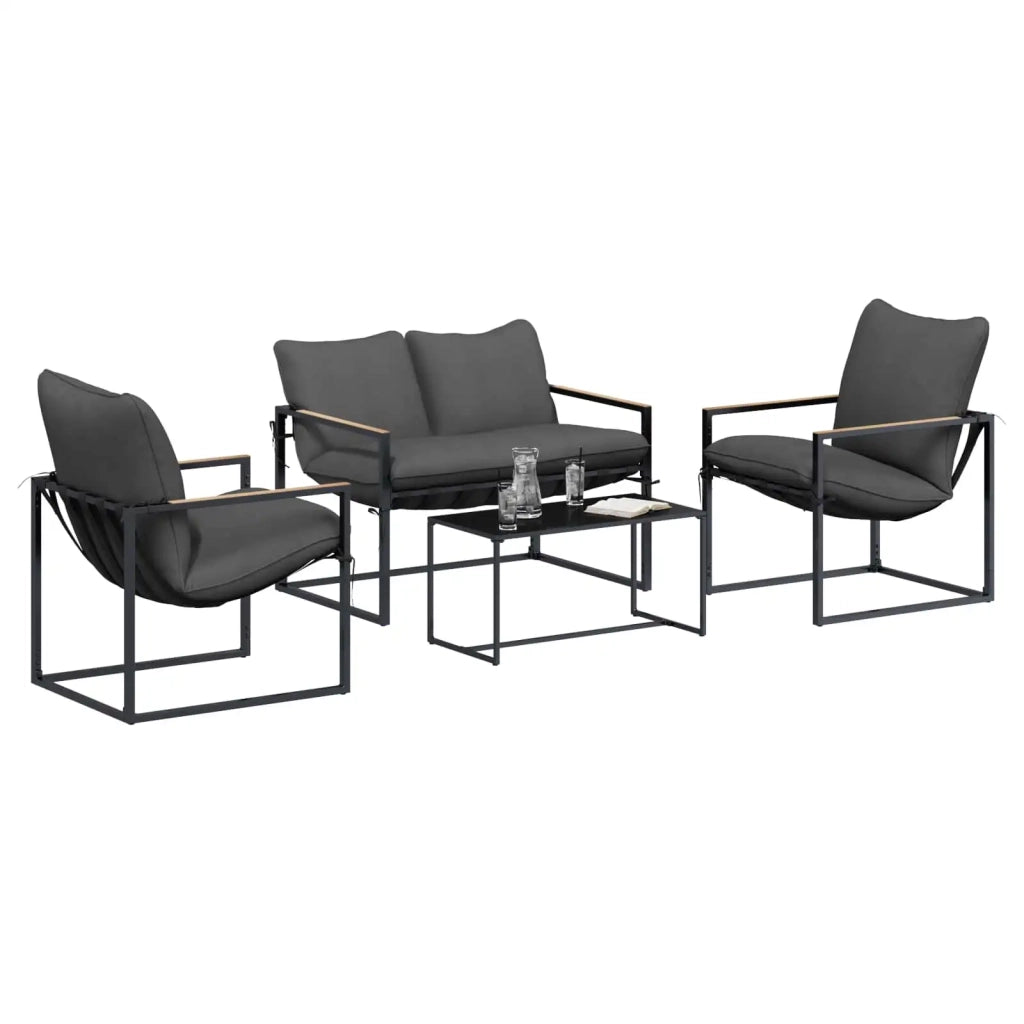 Set Divano da Giardino 4 pcs Nero e antracite Acciaio
