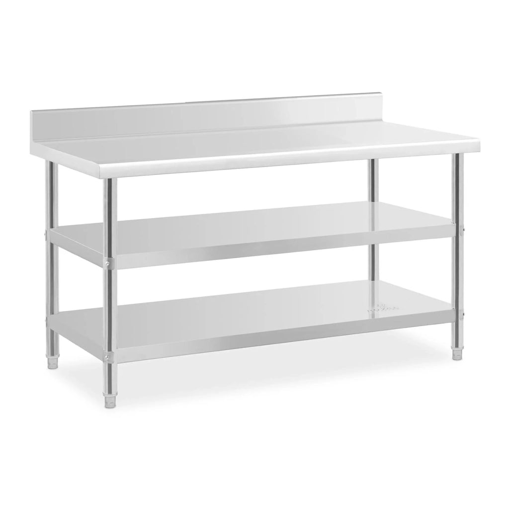 Tavolo da lavoro in acciaio inox con alzatina - 150 x 70 x 16,5 cm - 226 kg - 2 ripiani 14_0007319