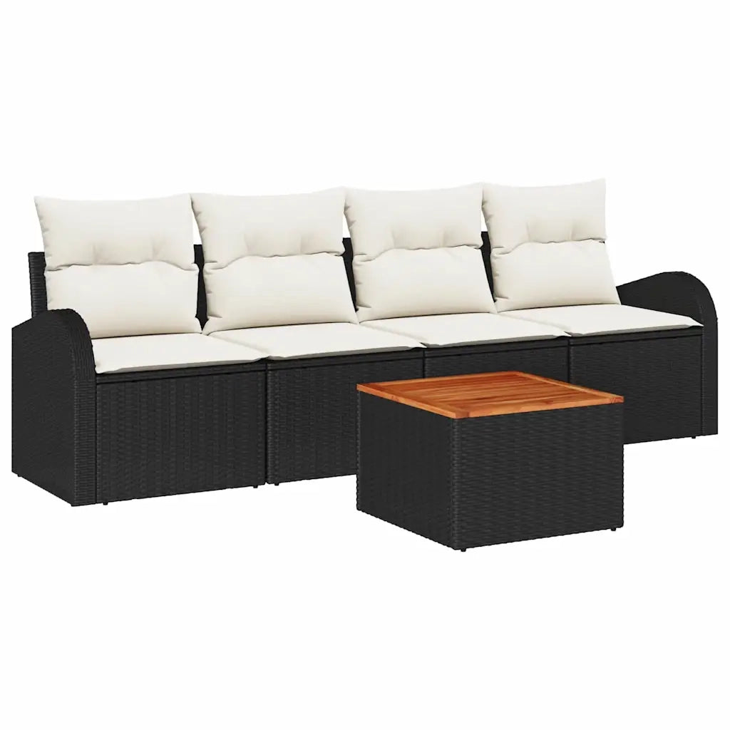 Set Divano da Giardino 5 pcs Nero e Crema polyrattan