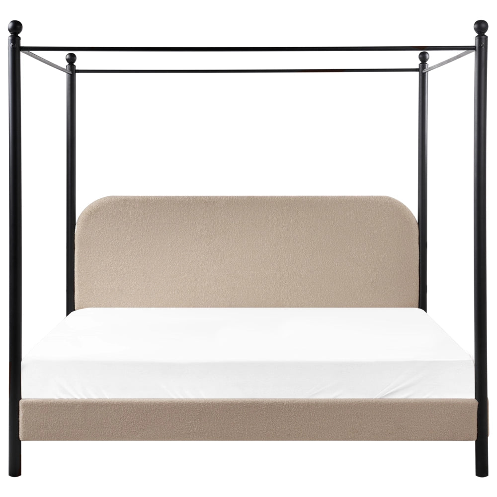 Letto a baldacchino in metallo nero con rivestimento in bouclé beige 180 x 200 cm EU Dimensioni doppie Retro Minimalista