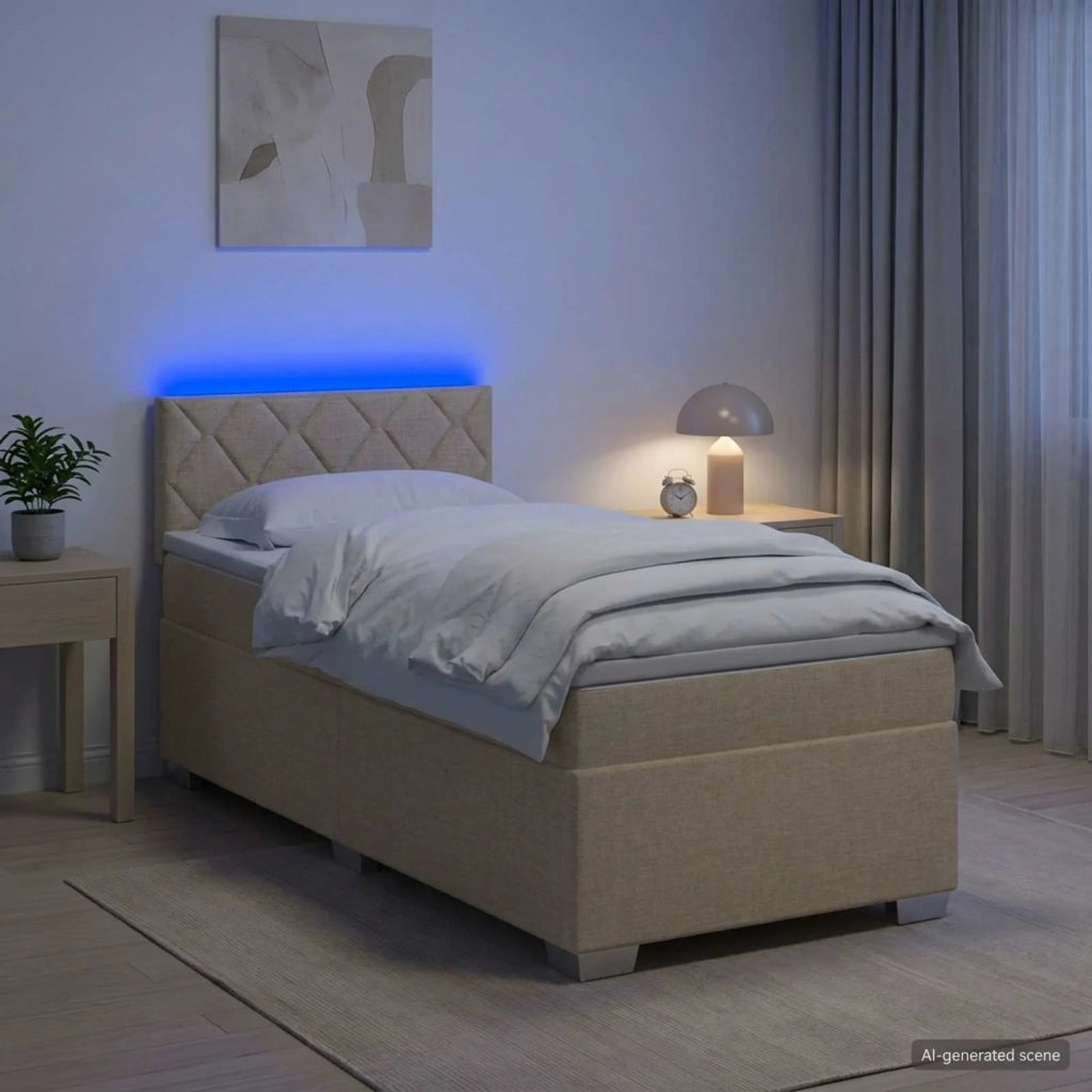 Letto con Box Spring, Materasso e LED Crema 100 x 200 cm 3451887