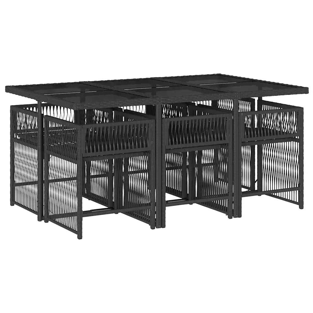 Set da Pranzo da Giardino 7 pz Nero con Cuscini in Polyrattan 3211626