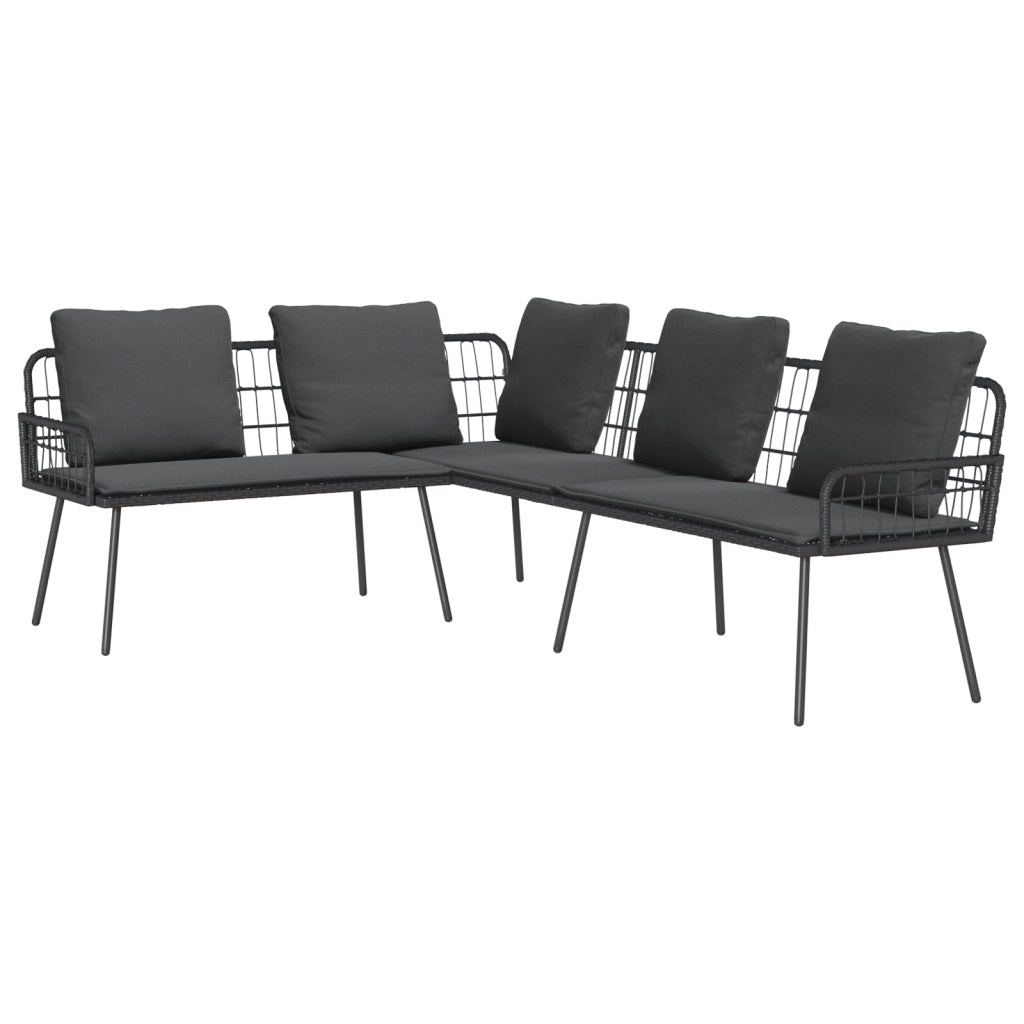 Set Divano da Giardino 2 Pezzi con Cuscini Nero Polyrattan