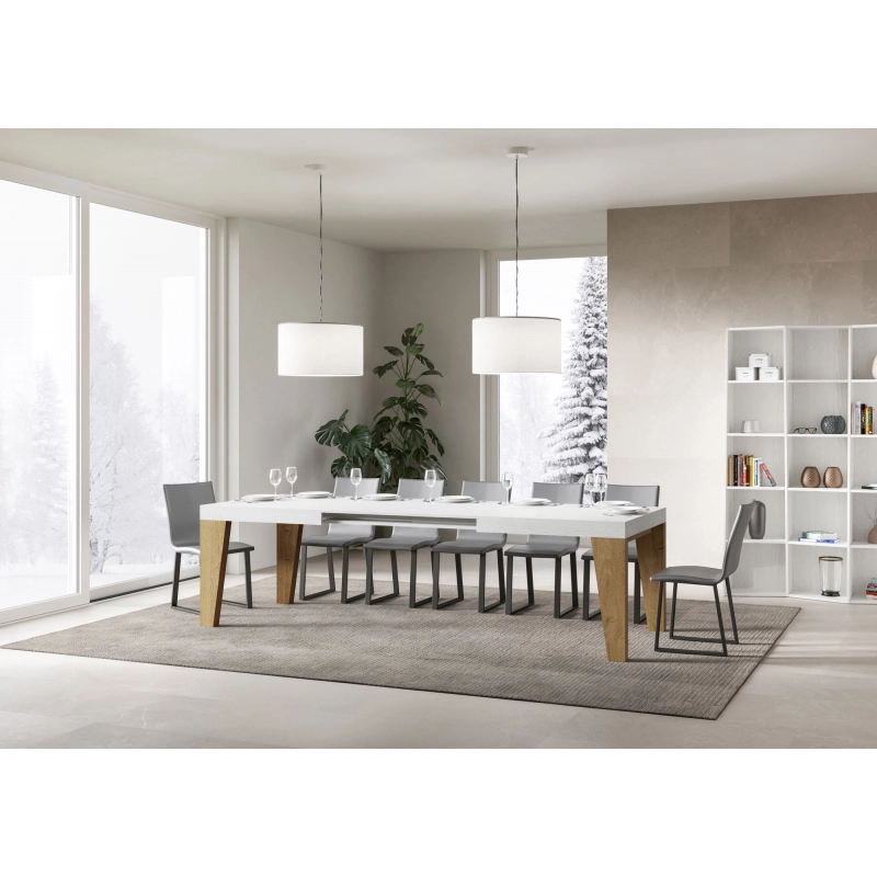 Tavolo allungabile 90x160/420 cm Naxy Mix piano Bianco Frassino - g - Bianco Frassino/Quercia Natura