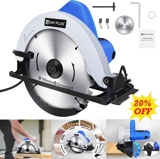 Circolatore - Mini Circolatore - Seghe Circolari - Seghe a Rotaia - 1500W - 5000Rpm - 230V - Blu - Con Accessori - 180Mm - 55mm