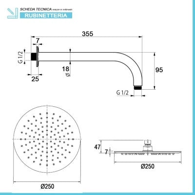Set doccia incasso Paco nero opaco con soffione 25 cm e kit doccino