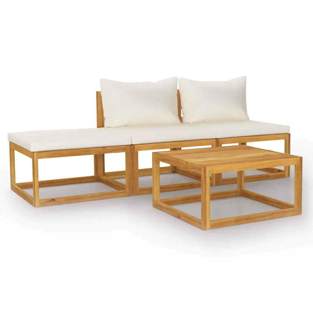 Set Divani da Giardino 4 pz con Cuscini Crema Massello Acacia cod mxl 43105