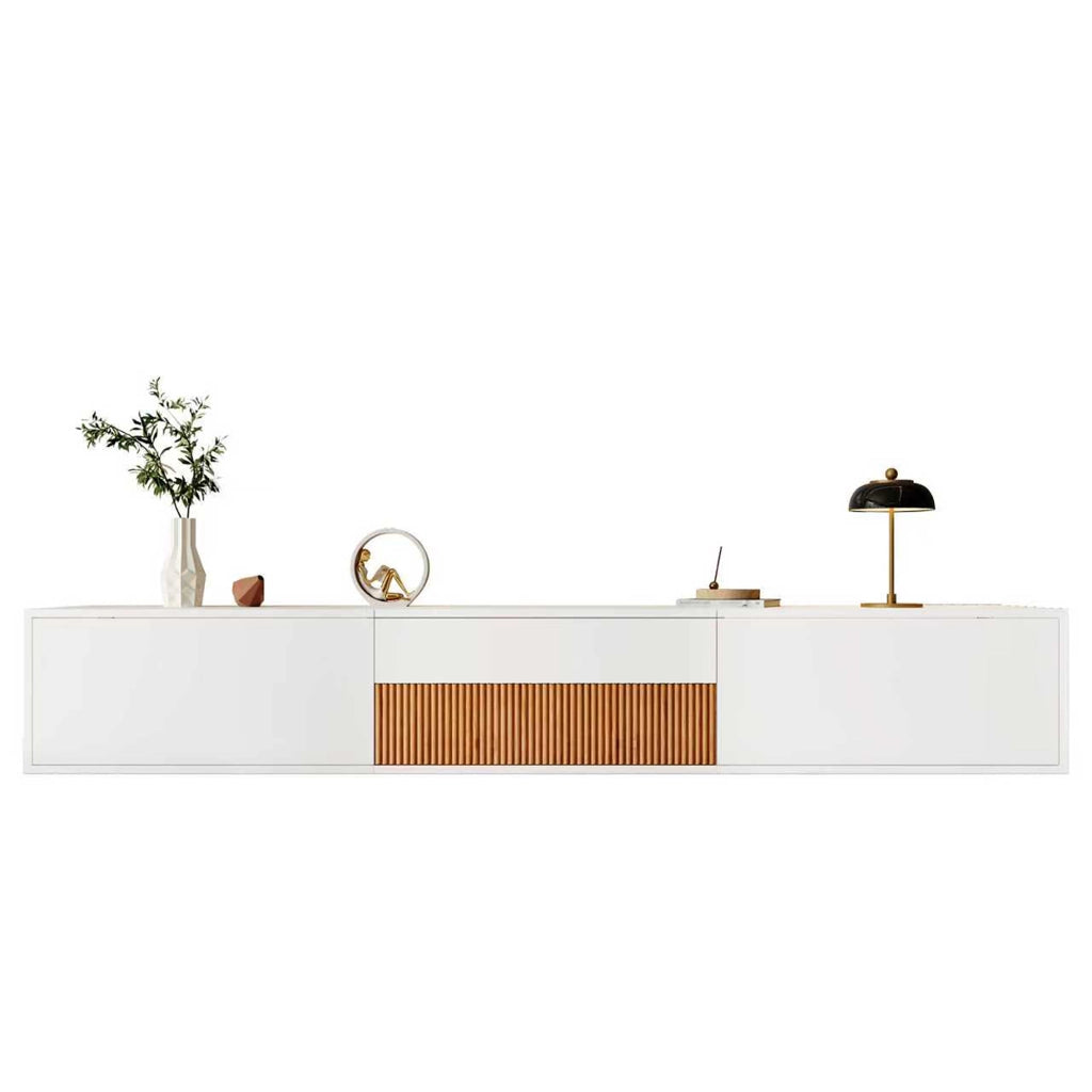 Mobile tv moderno 180 cm bianco con supporto proiettore; installazione sospesa o a terra