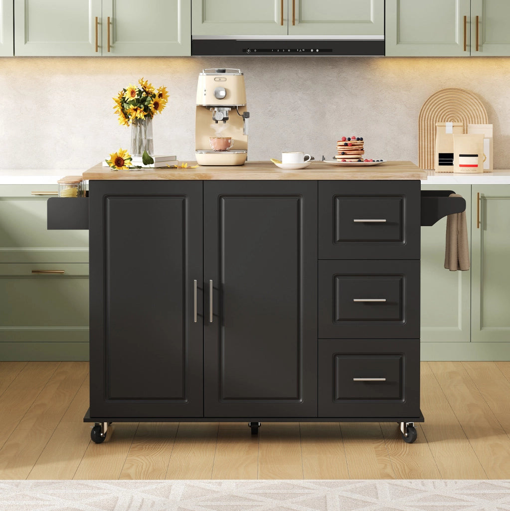 Carrello cucina mobile con piano apribile 137x43(76) cm in MDF nero