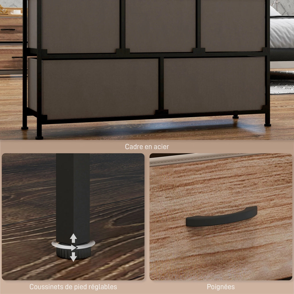 Cassettiera 5 Cassetti in Tessuto ¨C Zephmum ¨C Nero 98x29x63 cm