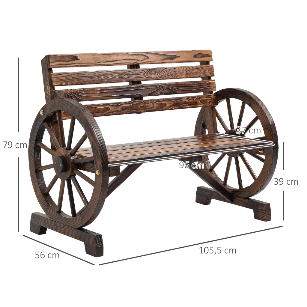 Panchina da giardino 2 posti con braccioli stile ruota di carro; schienale alto; in Legno; Marrone