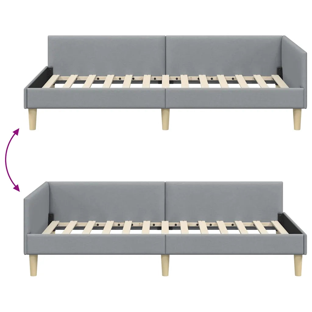 Cornice del letto ad angolo Grigio chiaro 90 x 190 cm Tessuto 42016109