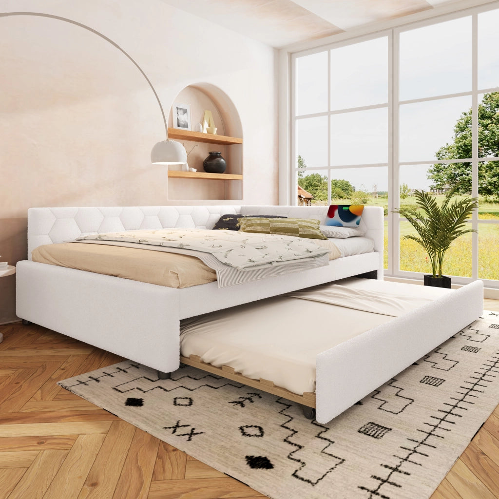 LETTO Daybed 140x200 cm bianco con letto estraibile, USB e Type-C