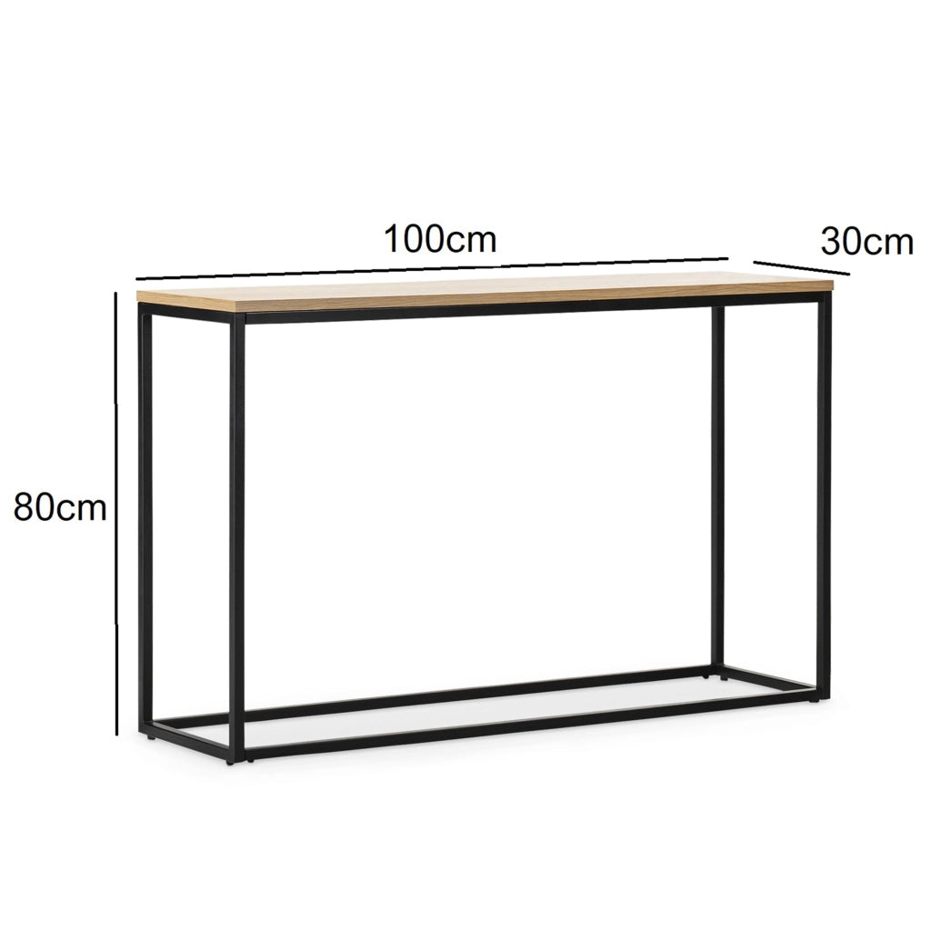 Tavolo a Consolle Kittilä con Telaio Rettangolare in Metallo 80 x 100 x 30 cm Effetto Rovere / Nero [en.casa]