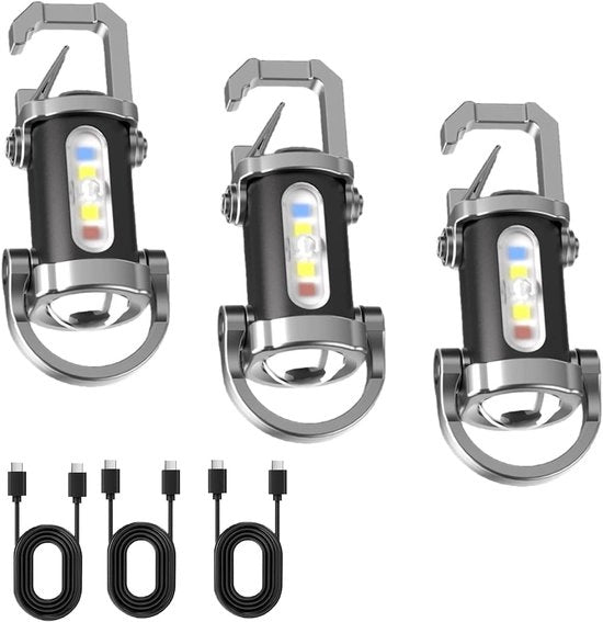 Mini luce portatile con caricamento tipo C USB, LED, progettata per l'acqua, varie luminosità, funzione di fonte di luce portatile, ideale per campeggio e escursioni