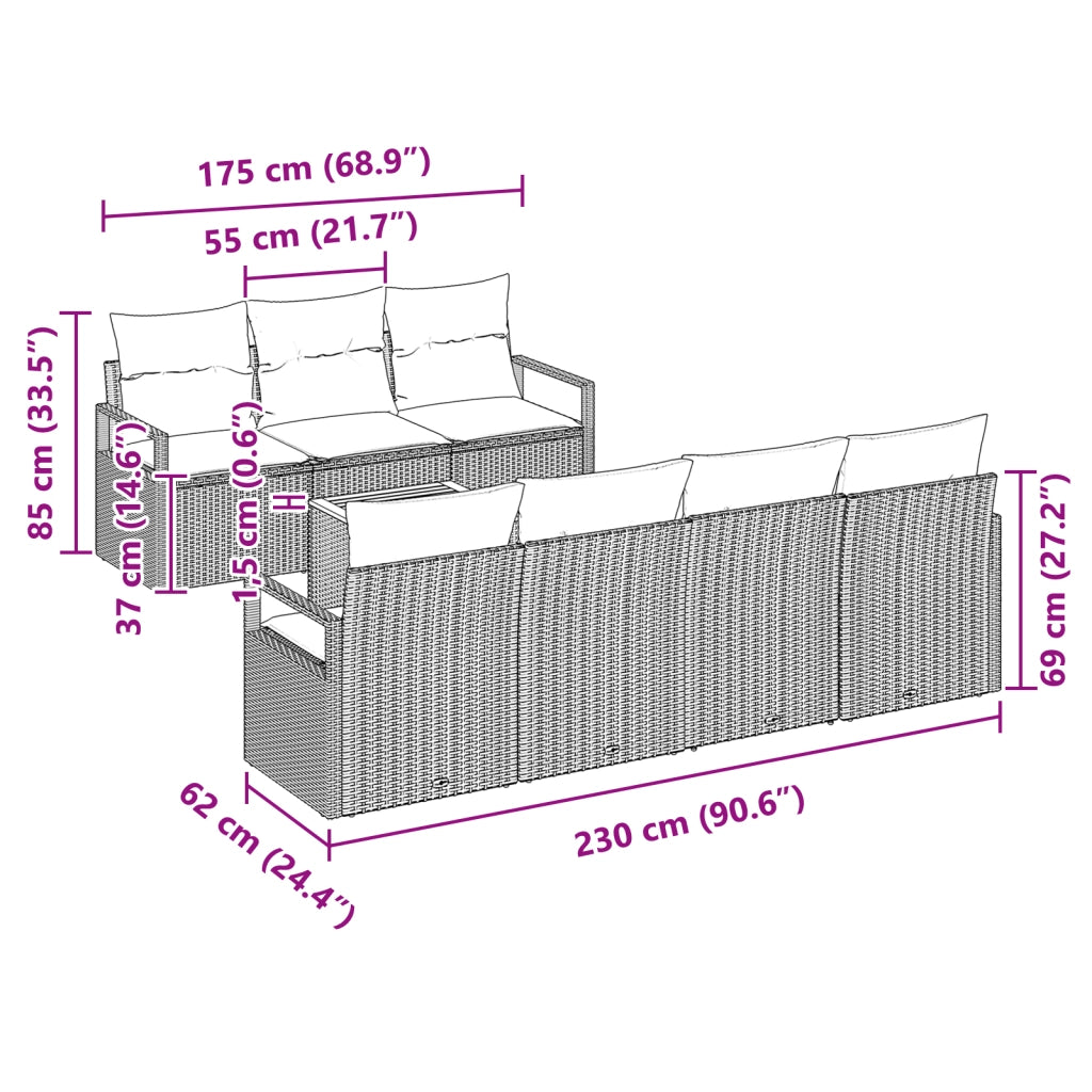 Set Divano da Giardino 8 Pezzi con Cuscini Nero Polyrattan Acacia