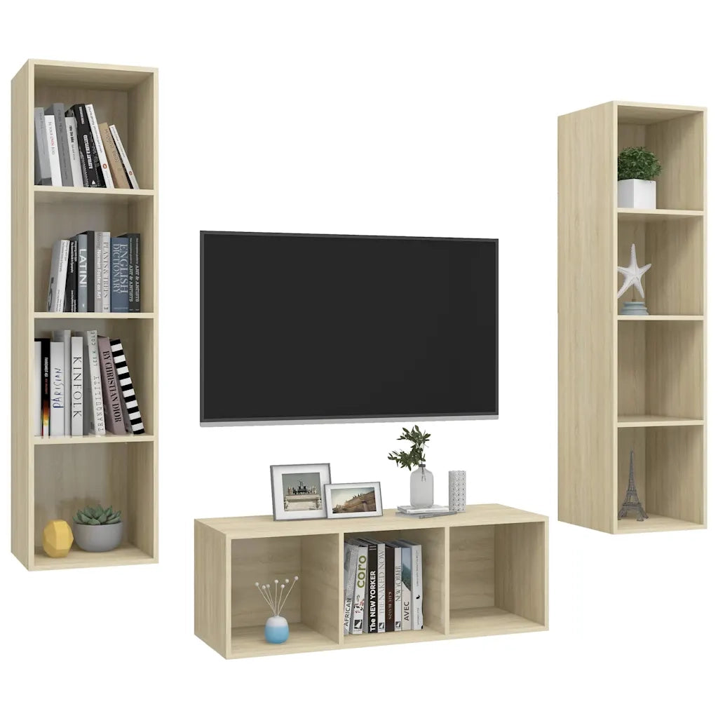 Set Porta TV 3 pz | Armadietto TV | Mobile Porta TV Rovere Sonoma in Truciolato