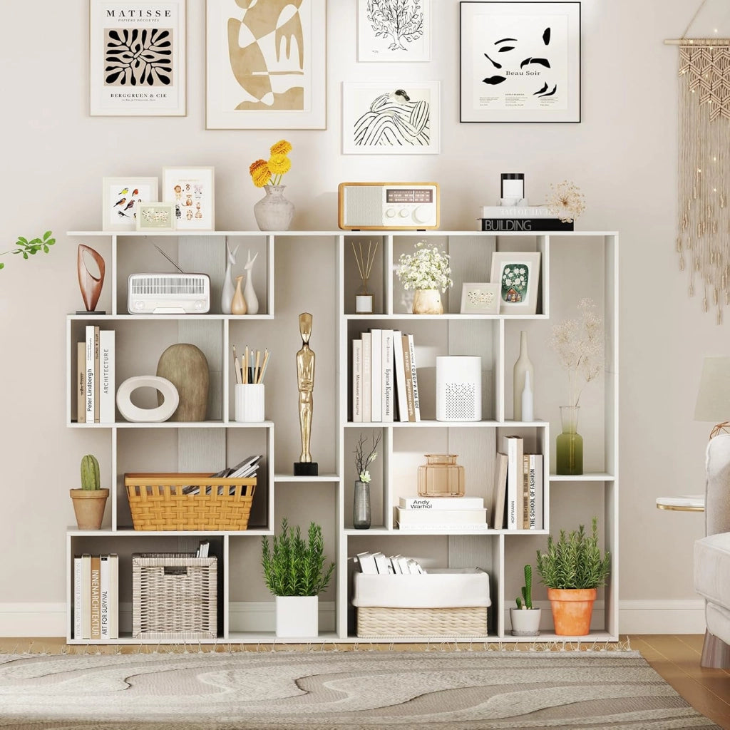 Libreria Geometrica Aperta, Scaffale a 6 Cubi con Kit Anti-Ribaltamento, Mensola Espositiva per Camera da Letto Studio Soggiorno, 80 x 30 x 119 cm (Bianco)