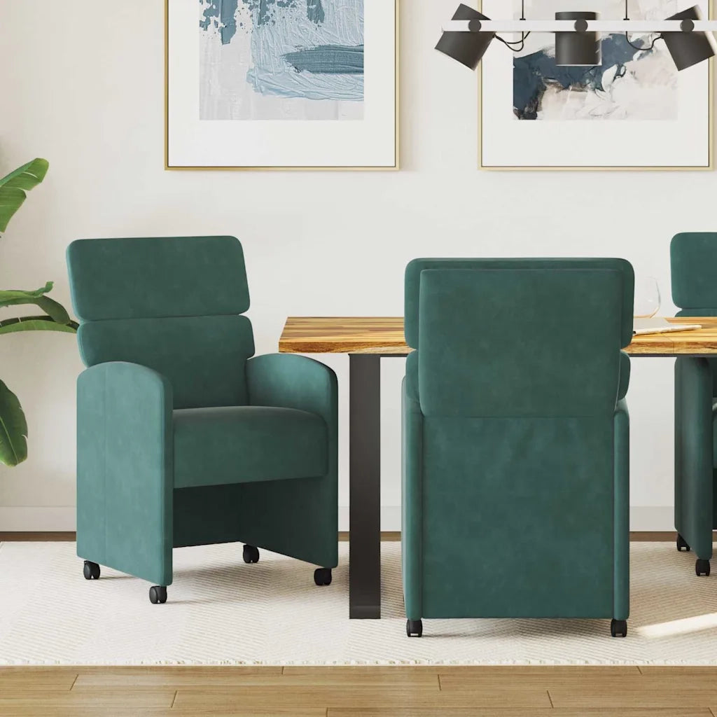 Sedie da Pranzo con Ruote 2 pcs Verde scuro 58 x 65 x 98 cm 42017877