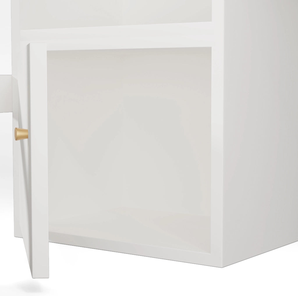 Letto a soppalco ULEVR 90x200 cm con scrivania USB/Type-C, armadio, cassetti e scaffale, bianco