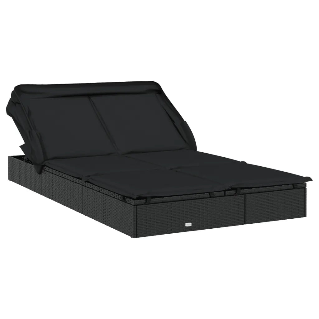 Lettino Doppio Tetto Pieghevole Nero 213x118x97 cm Polyrattancod mxl 121655