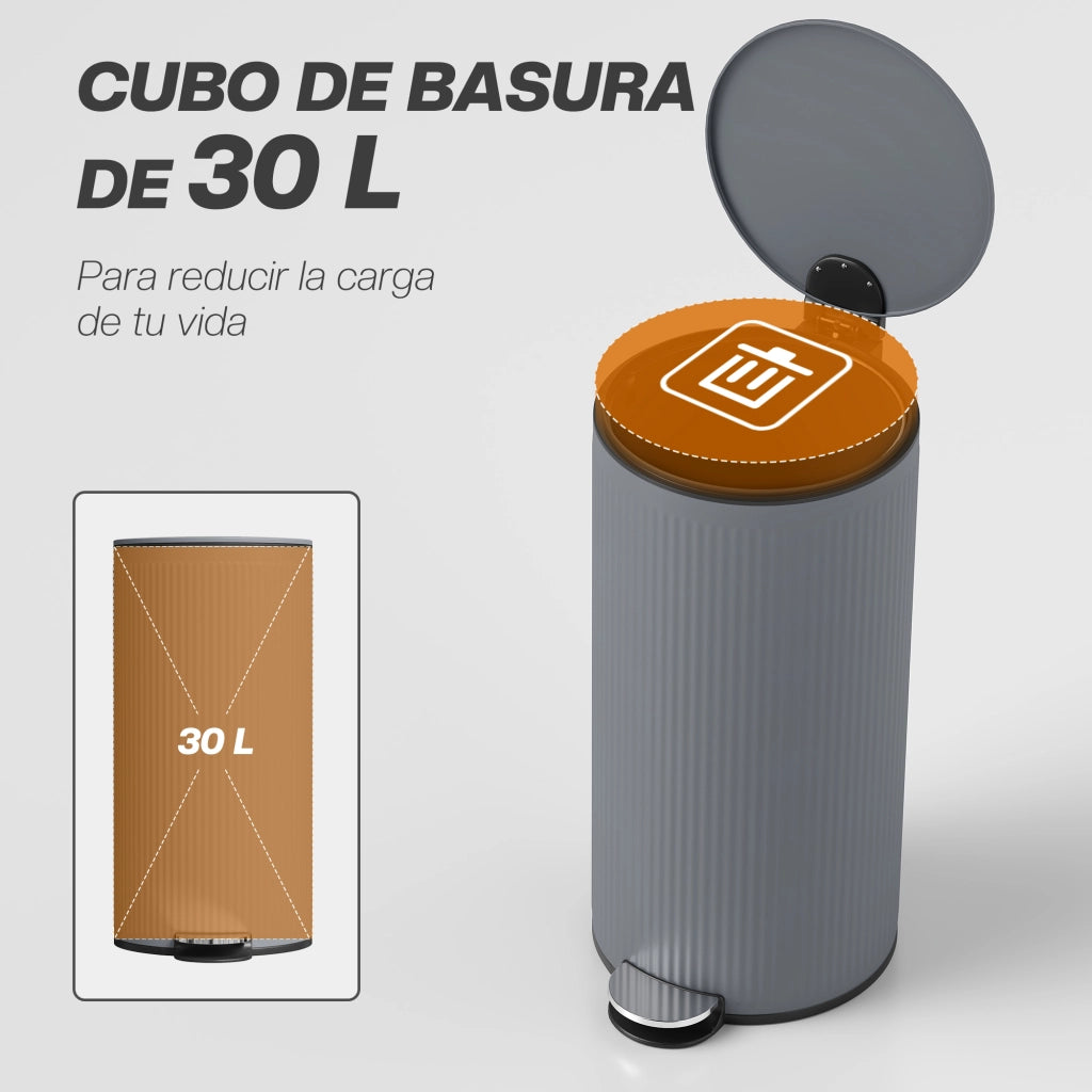 Cestino per Rifiuti 30 Litri con Pedale ¨C zephmum ¨C Grigio