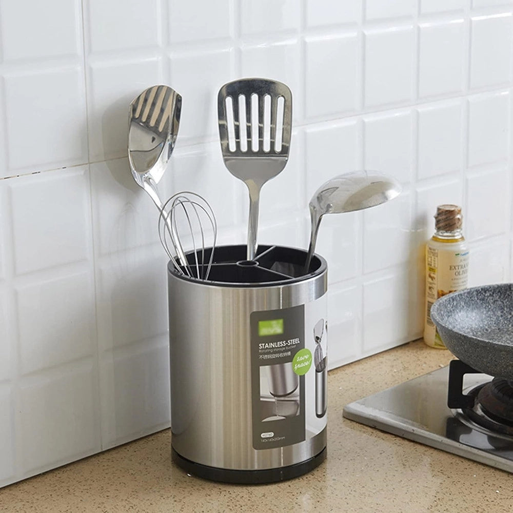 Trade Shop - Scolaposate In Acciaio Organizer Per Posate Contenitore Rotondo Portautensili Da Cucina -