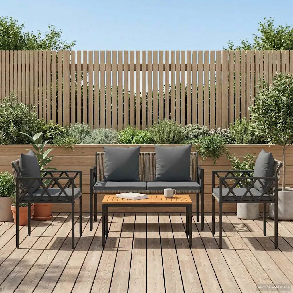 Set Mobili da Esterno 4 pcs Grigio e Grigio Scuro polyrattan 42025343